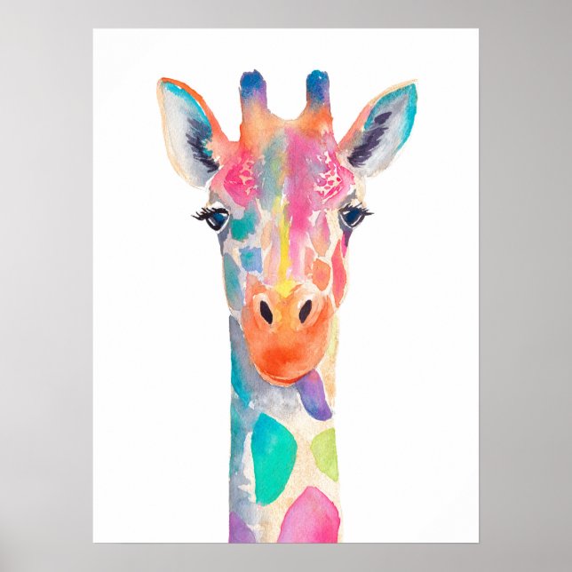 Poster Portrait d'aquarelle Rainbow Giraffe (Devant)