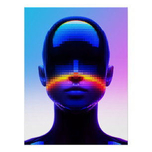 Poster Portrait d'art futuriste Pixel - Abstrait numériqu