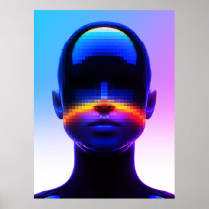Poster Portrait d'art futuriste Pixel - Abstrait numériqu