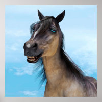 Portrait d'art humoristique de cheval souriant