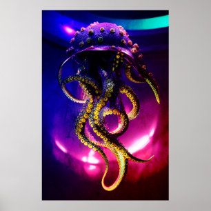Poster Portrait d'Art numérique octopique, poulpe monstre