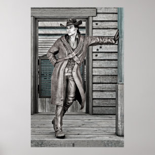 Poster Portrait d'art occidental de cow-boy vintage