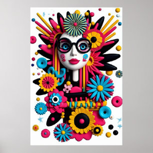 Poster Portrait d'art pop 3D - Femme Abstraite colorée av