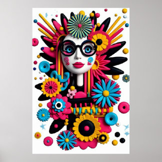 Poster Portrait d'art pop 3D - Femme Abstraite colorée av