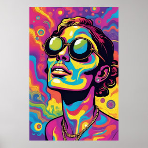 Poster Portrait d'art pop psychédélique - Trippy néon dyn