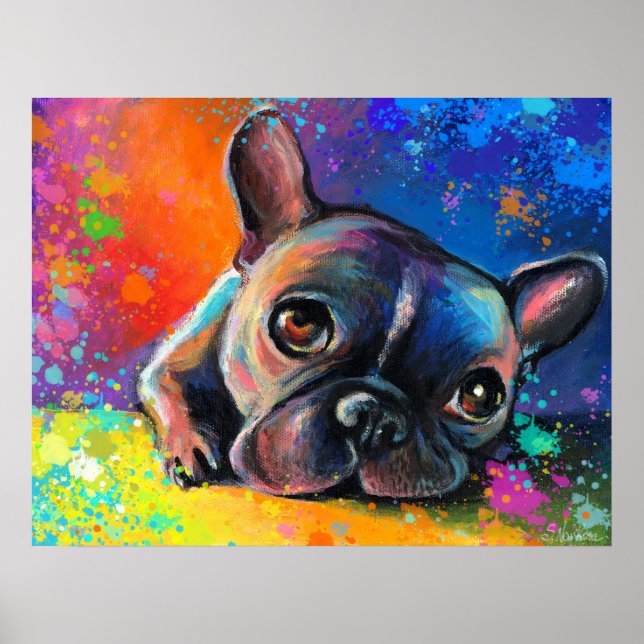 Poster Portrait de bulldog en France imprimé encadré (Devant)