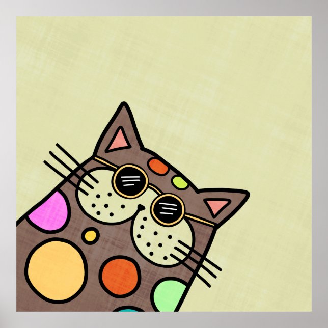 Poster Portrait de chat cartonné drôle (Devant)