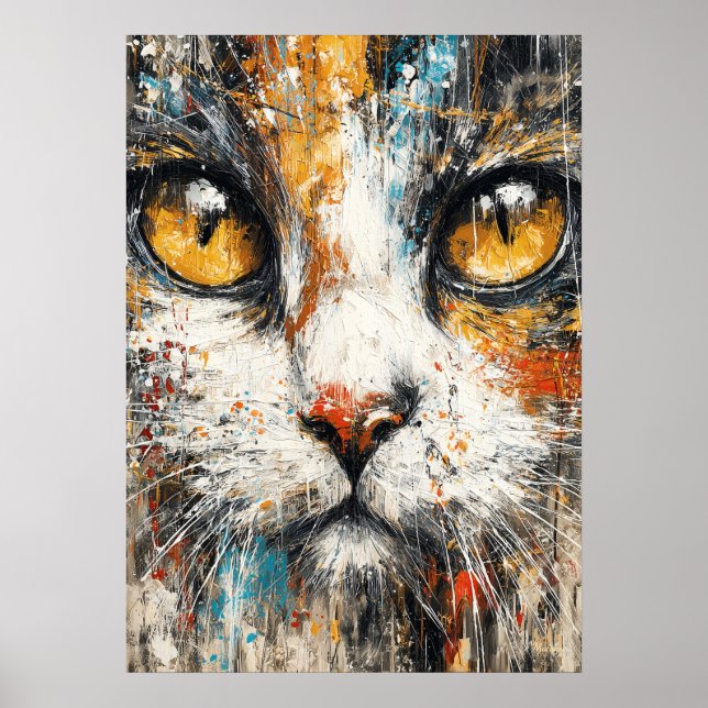 Poster Portrait de chat expressionniste abstrait d'animal (Devant)
