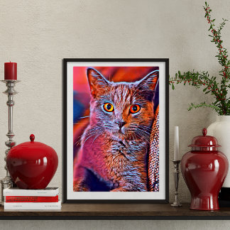 Poster Portrait de chat mignon, coloré et capricieux