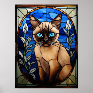 Poster Portrait de chat siamois aux yeux bleus en vitrail