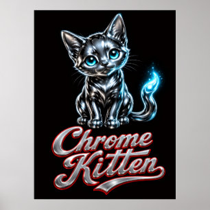 Poster Portrait de chaton chromé sur toile d'art