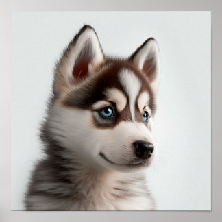Poster Portrait de chiot Husky mignon (Chien) | Carré 1:1