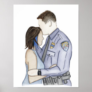 Poster Portrait de couple Imprimé - Police Agent et femme