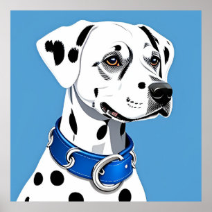 Poster Portrait de Dalmatien avec Collier Bleu