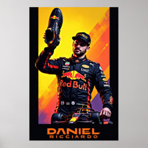 Poster Portrait de Daniel Ricciardo avec une voiture de f