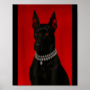 Poster Portrait de dobermann noir luxe gothique