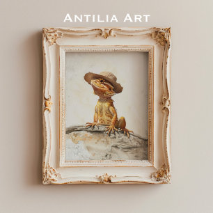 Poster Portrait de dragon à oreilles Peinture Pogona Rept