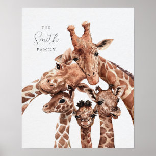 Poster Portrait de famille de girafe Famille Cinq, décora