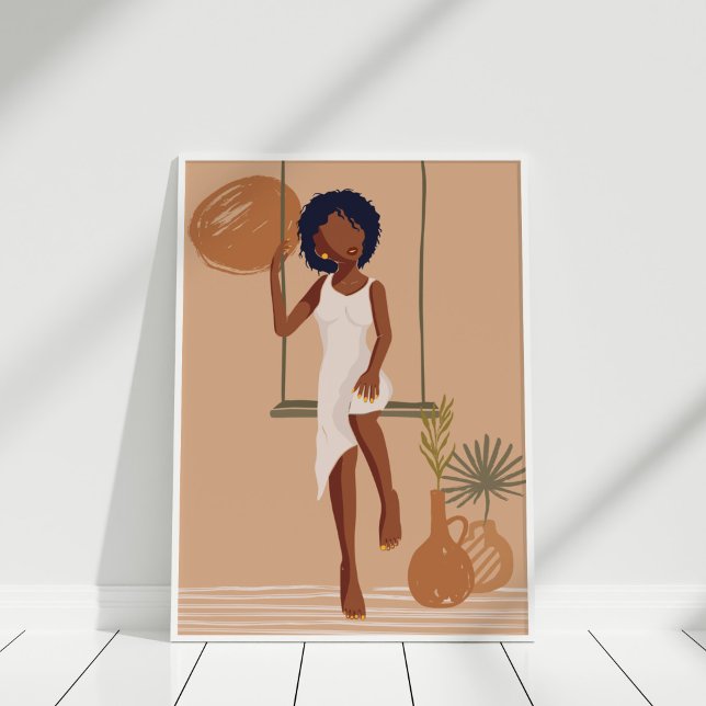 Poster Portrait de femme Abstraite en terre cuite (Terracotta Abstract Woman Portrait Poster in white frame)