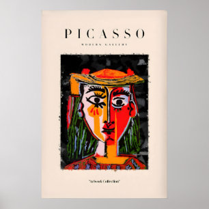Poster Portrait de femme au chapeau de Picasso, visage ro
