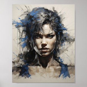 Poster Portrait De Femme Bodybuilder Stylo Et Esquisse D'