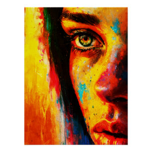 Poster Portrait de femme coloré Gros plan vibrant sur l'œ
