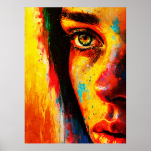 Poster Portrait de femme coloré Gros plan vibrant sur l'œ