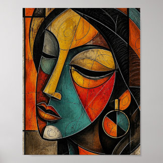 Poster Portrait de femme cubiste abstrait Maasai