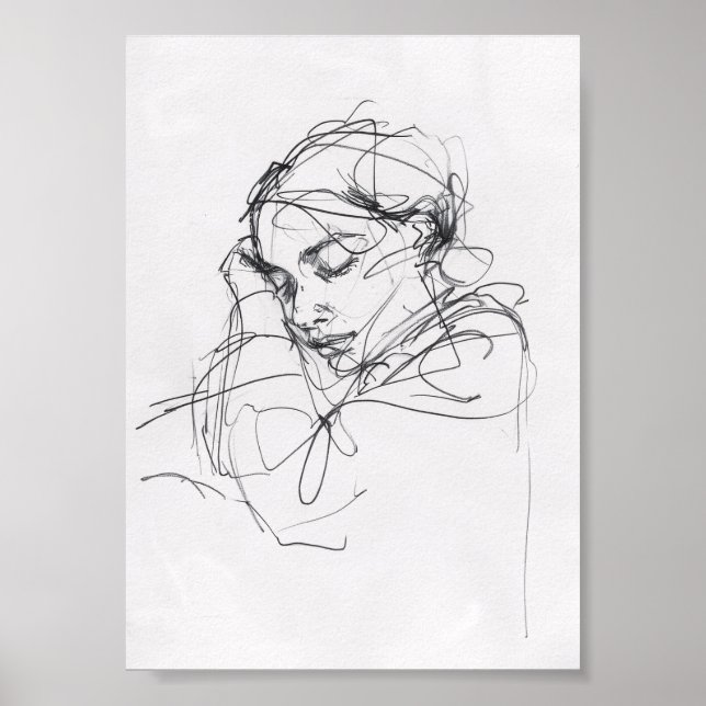 Poster Portrait de femme endormie élégant - Premium (Devant)
