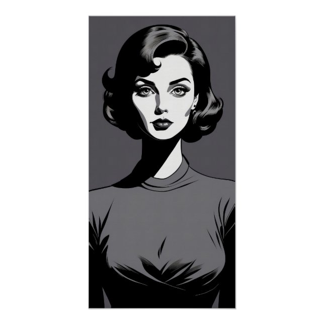 Poster Portrait de femme noire et blanche (Devant)