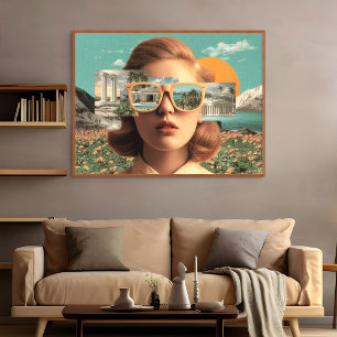 Poster Portrait de femme surréaliste avec des lunettes de