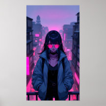 Portrait de fille cyberpunk rose néon en ville