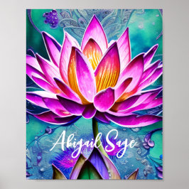 Poster Portrait de fleur de Lotus rose étonnant personnal