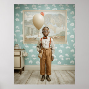 Poster Portrait de garçon vintage avec ballon