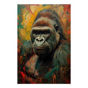 Poster Portrait de Gorille Artistique Peinture à l'huile 