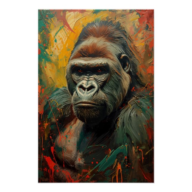 Poster Portrait de Gorille Artistique Peinture à l'huile  (Devant)
