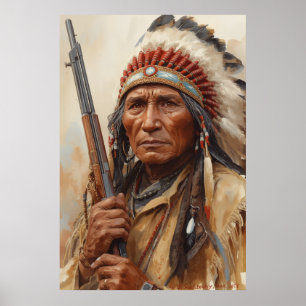Poster Portrait de guerrier chef indien Geronimo