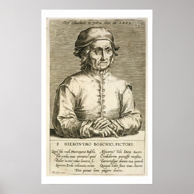 Poster Portrait de Hieronymus Bosch (c.1450-1516) plaque  (Devant)