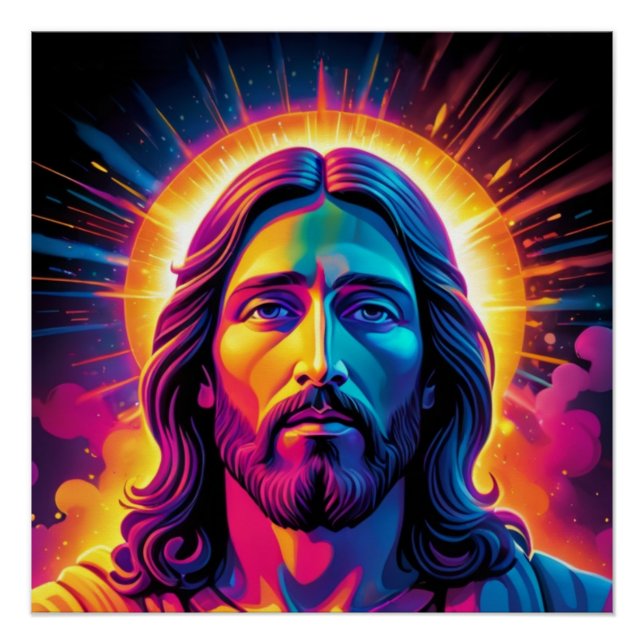 Poster Portrait de Jésus en style Neon Bold (Devant)