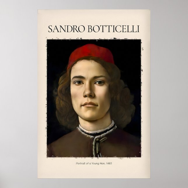 Poster Portrait de jeune homme au chapeau rouge de Bottic (Devant)