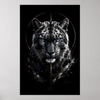 Poster Portrait de Léopard des Neiges Blanc | Yeux Bleus