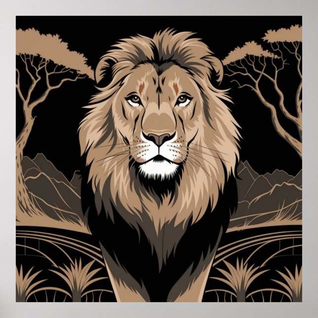 Poster Portrait de lion vintage (Devant)