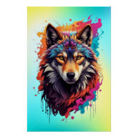 Portrait de loup coloré Art animalier abstrait-876