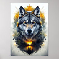 Portrait de loup majestueux en art Abstrait