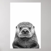 Portrait de loutre de mer moderne noir blanc