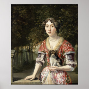Poster Portrait de Madame Wearing une robe rouge et