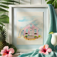 Portrait de maison rose aquarelle