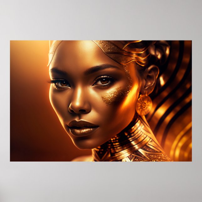 Poster Portrait de maquillage d'or pour femme Face (Devant)