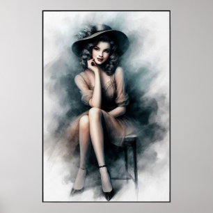 Poster Portrait de mode élégant des années 1930 sur mur