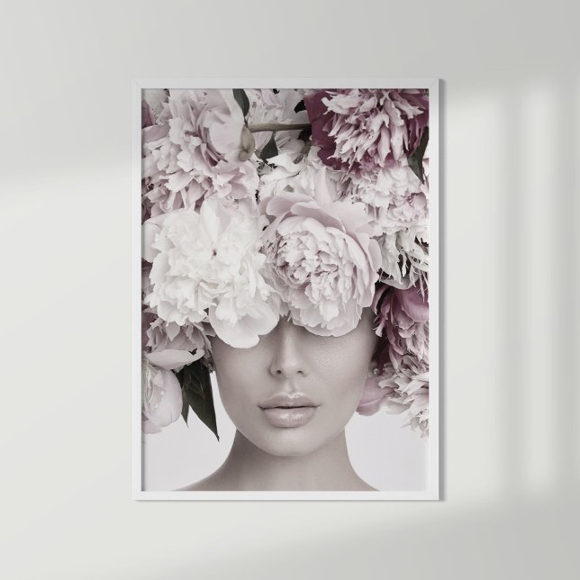 Poster Portrait de mode floral Rose poussiéreux (Créateur téléchargé)